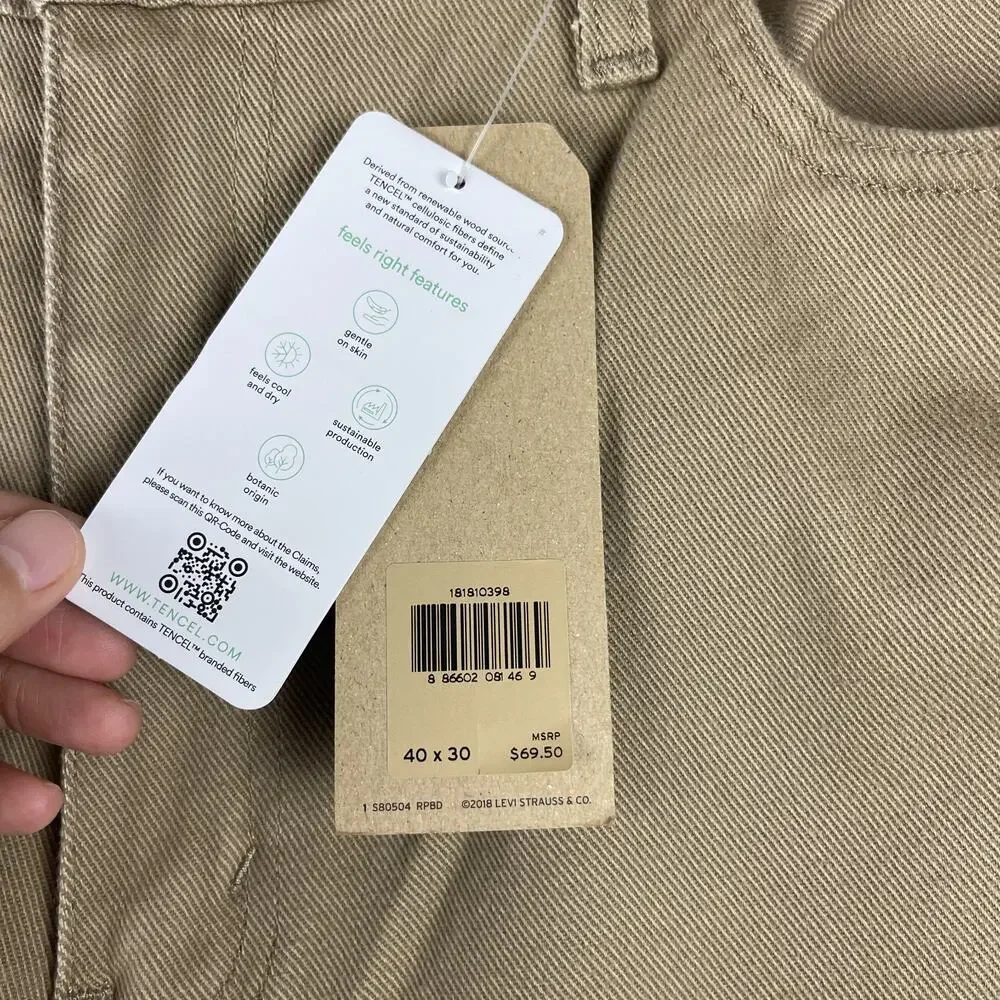 Levis 541 Athletic Taper Jeans Mens 40x30 Beige Stretch White‎ Tab 5 Pocket NEW